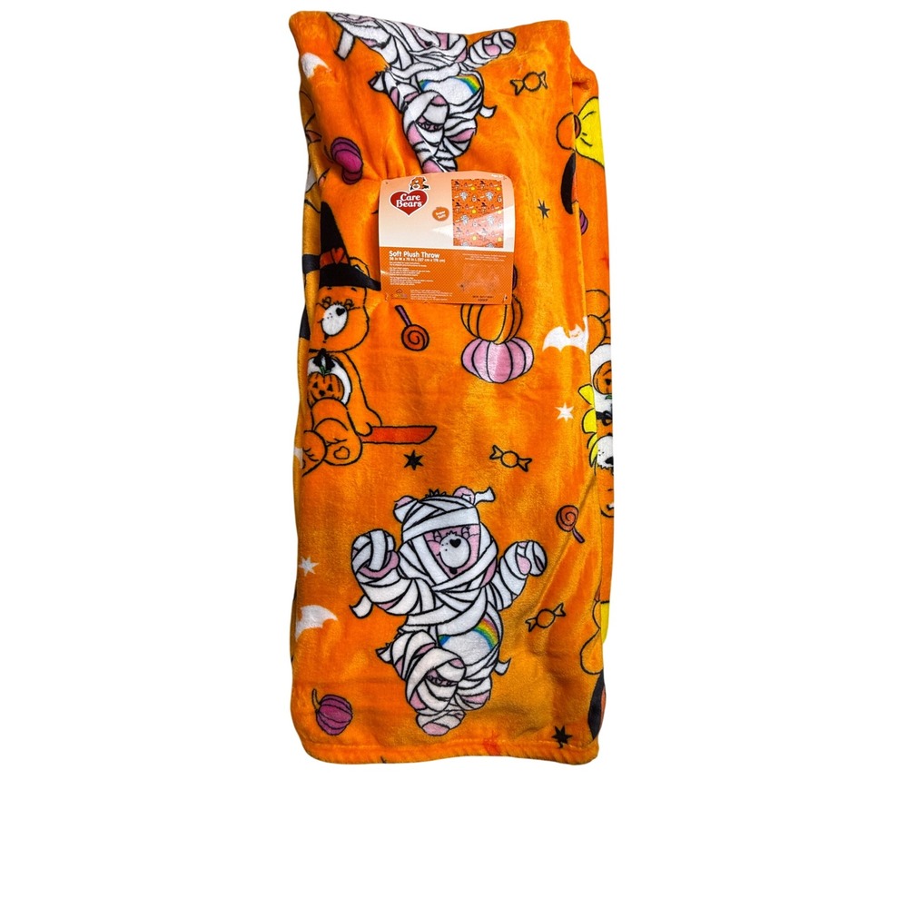 Care Bears Halloween Soft Plush Throw Blanket Orange Mummy Witch 50x70 NEW